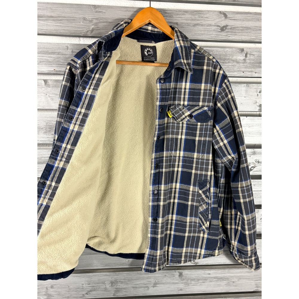 Ski-Doo BRP Mens Fleece Lined Flannel Shirt Jacket Blue Plaid Flannel Small